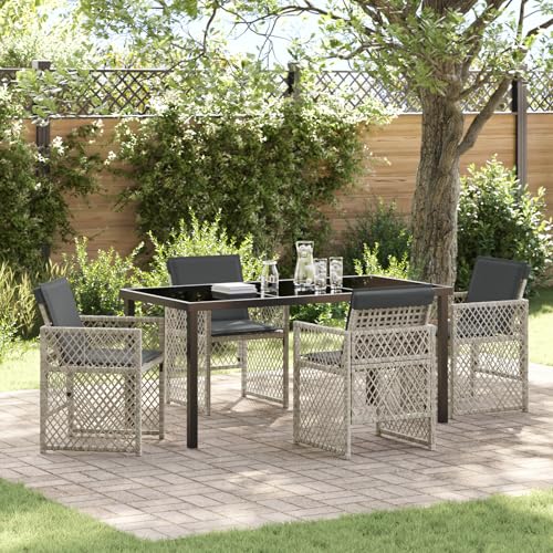 Youuihom Garten Esszimmer Set 4-Sitzer Outdoor Tischgruppe aus Metallstahl mit Polsterstühlen Modernes Design Hellgrau & Schwarz Wetterbeständig für Balkon Terrasse und Garten Youuihom Garten Esszimmer Set 4-Sitzer Outdoor Tischgruppe aus Metallstahl mit Polsterstühlen Modernes Design Hellgrau & Schwarz Wetterbeständig für Balkon Terrasse und Garten von Youuihom