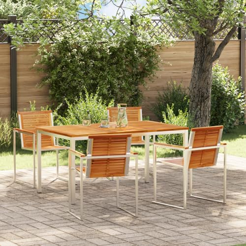 Youuihom Garten Esszimmer Set aus Massivholz Teak mit Rostfreiem Stahlrahmen Modernes Schlitzdesign für Terrasse Balkon oder Garten 4 Personen Outdoor Tischgruppe von Youuihom