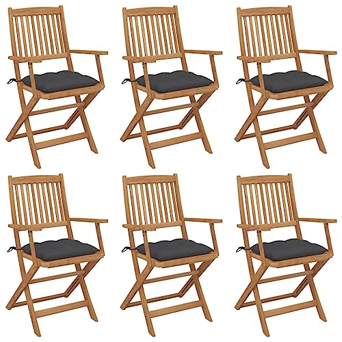 Youuihom Garten-Freizeitstuhl Lounge-Stuhl Stühle für draußen Klappbare Gartenstühle 6 STK. mit Kissen Massivholz Akazie Geeignet für Rasen, Strand, Swimmingpool, Garten, Rasenflächen von Youuihom