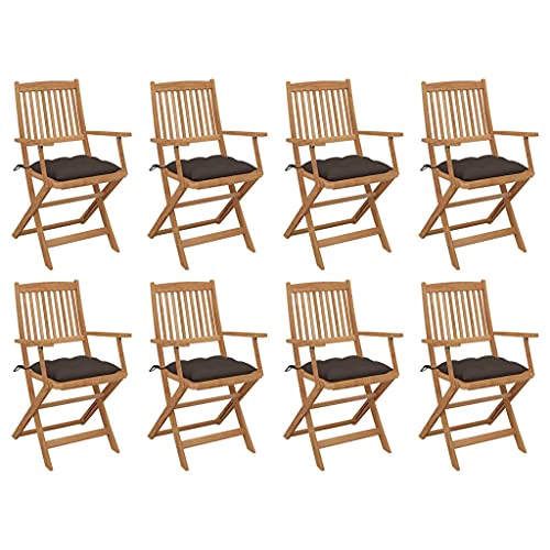 Youuihom Garten-Freizeitstuhl Lounge-Stuhl Stühle für draußen Klappbare Gartenstühle mit Kissen 8 STK. Massivholz Akazie Geeignet für Rasen, Strand, Swimmingpool, Garten, Rasenflächen von Youuihom