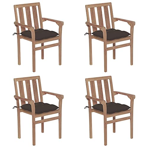 Youuihom Garten-Freizeitstuhl Lounge-Stuhl Stühle für draußen Stapelbare Gartenstühle mit Kissen 4 STK. Massivholz Teak Geeignet für Rasen, Strand, Swimmingpool, Garten, Rasenflächen von Youuihom