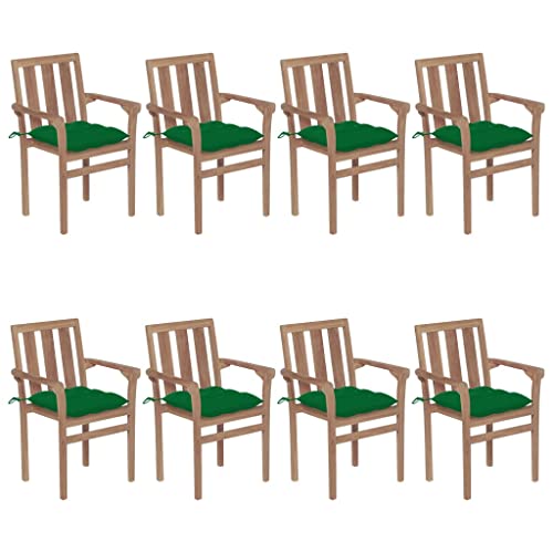 Youuihom Garten-Freizeitstuhl Lounge-Stuhl Stühle für draußen Stapelbare Gartenstühle mit Kissen 8 STK. Massivholz Teak Geeignet für Rasen, Strand, Swimmingpool, Garten, Rasenflächen von Youuihom