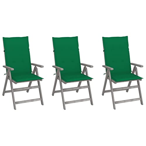 Youuihom Garten-Freizeitstuhl Lounge-Stuhl Stühle für draußen Verstellbare Gartenstühle 3 STK. mit Auflagen Massivholz Akazie Geeignet für Rasen, Strand, Swimmingpool, Garten, Rasenflächen von Youuihom