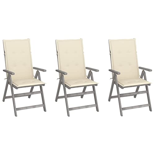 Youuihom Garten-Freizeitstuhl Lounge-Stuhl Stühle für draußen Verstellbare Gartenstühle 3 STK. mit Auflagen Massivholz Akazie Geeignet für Rasen, Strand, Swimmingpool, Garten, Rasenflächen von Youuihom