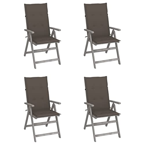 Youuihom Garten-Freizeitstuhl Lounge-Stuhl Stühle für draußen Verstellbare Gartenstühle 4 STK. mit Auflagen Massivholz Akazie Geeignet für Rasen, Strand, Swimmingpool, Garten, Rasenflächen von Youuihom