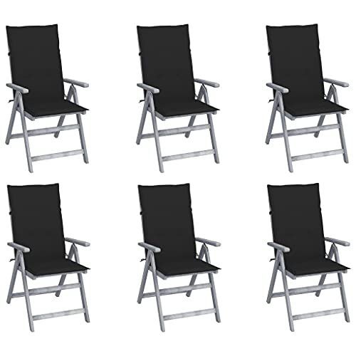 Youuihom Garten-Freizeitstuhl Lounge-Stuhl Stühle für draußen Verstellbare Gartenstühle 6 STK. mit Auflagen Massivholz Akazie Geeignet für Rasen, Strand, Swimmingpool, Garten, Rasenflächen von Youuihom
