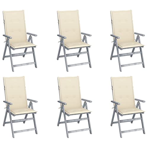 Youuihom Garten-Freizeitstuhl Lounge-Stuhl Stühle für draußen Verstellbare Gartenstühle 6 STK. mit Auflagen Massivholz Akazie Geeignet für Rasen, Strand, Swimmingpool, Garten, Rasenflächen von Youuihom