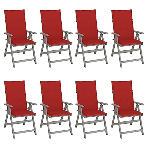 Youuihom Garten-Freizeitstuhl Lounge-Stuhl Stühle für draußen Verstellbare Gartenstühle mit Auflagen 8 STK. Grau Akazienholz Geeignet für Rasen, Strand, Swimmingpool, Garten, Rasenflächen von Youuihom