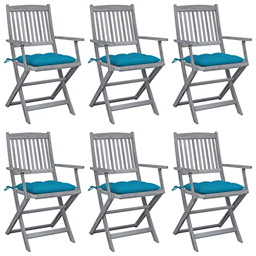 Youuihom Garten-Freizeitstuhl Stühle für den Rasen Regiestuhl Klappbare Gartenstühle 6 STK. mit Kissen Massivholz Akazie Geeignet für Rasen, Strand, Swimmingpool, Garten, Rasenflächen von Youuihom