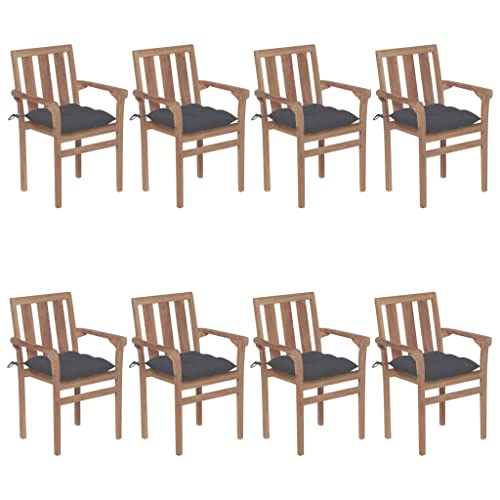 Youuihom Garten-Freizeitstuhl Stühle für den Rasen Regiestuhl Stapelbare Gartenstühle mit Kissen 8 STK. Massivholz Teak Geeignet für Garten, Hinterhof, Patio, Terrasse, im Freien von Youuihom
