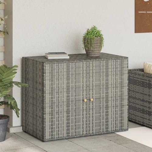 Youuihom Gartenschrank Grau 100x55,5x80 cm PE Rattan Aufbewahrungsschrank Outdoor mit Massivholz Griffen für Garten Balkon Youuihom Gartenschrank Grau 100x55,5x80 cm PE Rattan Aufbewahrungsschrank Outdoor mit Massivholz Griffen für Garten Balkon von Youuihom