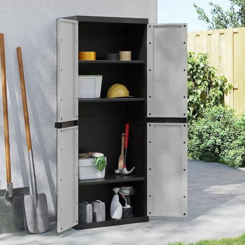 Youuihom Gartenschrank Grau Schwarz 65x37x165 cm PP Aufbewahrungsschrank mit Verstellbarem Einlegeboden Abschließbar Kompakt für Garten Balkon Terrasse Robust und Witterungsbeständig von Youuihom