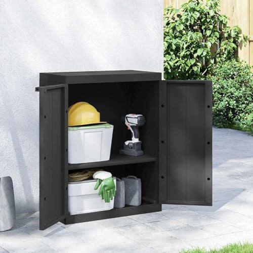 Youuihom Gartenschrank Schwarz PP Outdoor Abschließbar Kompakt 65x37x85 cm mit Verstellbarem Einlegeboden Robust Witterungsbeständig für Aufbewahrung im Garten Balkon Terrasse von Youuihom