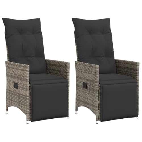 Youuihom Gartensessel mit Kissen 2 STK. Verstellbar Grau Poly Rattan Terrassenstühle Gartenstuhl Strandstuhl Essstühle für Balkon Strand Garten Camping von Youuihom