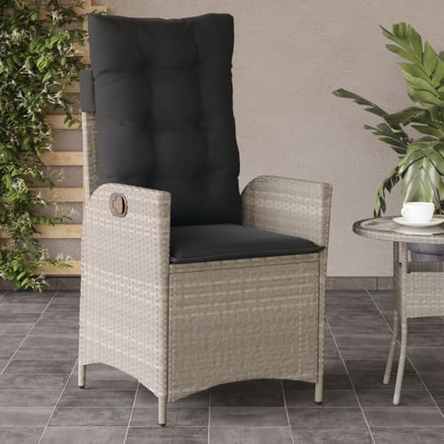 Youuihom Gartensessel mit Kissen Verstellbar Hellgrau Poly Rattan Relaxsessel Outdoor Gartenstühle Strandstuhl Loungesessel Outdoor für Balkon Camping Garten Strand von Youuihom
