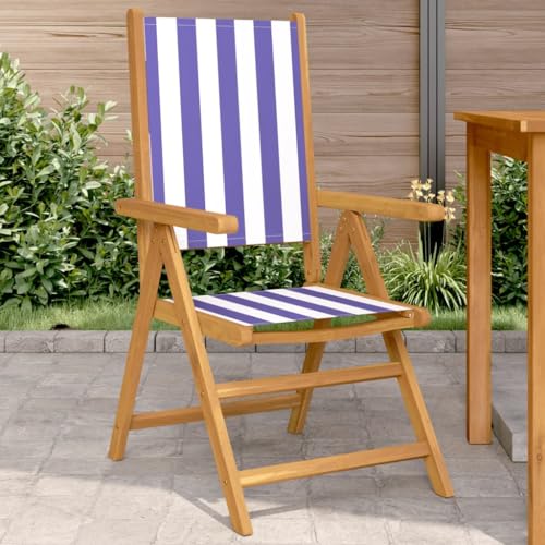 Youuihom Gartenstühle 2 STK. Blau und Weiß Massivholz Akazie & Stoff Garden Chair Campingstuhl Strandstuhl Loungesessel Outdoor für Garten Camping Balkon Strand von Youuihom