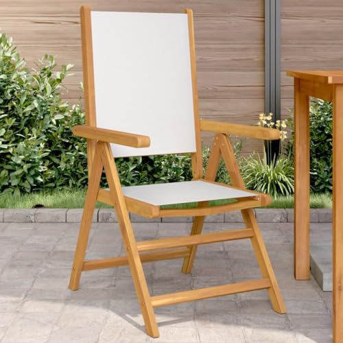 Youuihom Gartenstühle 2 STK. Cremeweiß Massivholz Akazie & Stoff Garden Chair Campingstuhl Strandstuhl Loungesessel Outdoor für Garten Camping Balkon Strand von Youuihom