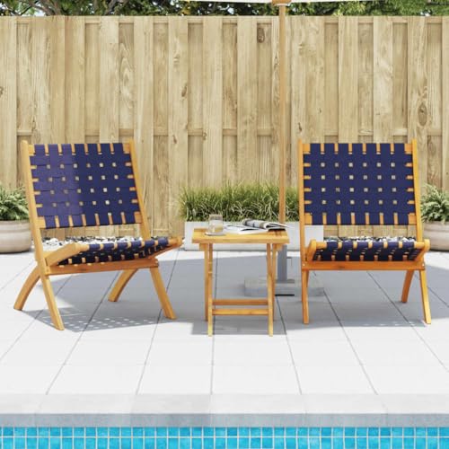 Youuihom Gartenstühle 2 STK. Klappbar mit Tisch Dunkelblau Massivholz Balkonstühle Strandstuhl Loungesessel Outdoor Balkonstuhl für Garten Balkon Camping Strand von Youuihom