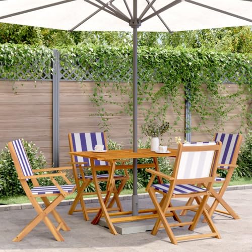 Youuihom Gartenstühle 4 STK. Klappbar Blau und Weiß Stoff und Massivholz Essstühle Strandstuhl Balkonstuhl Outdoor Sessel für Garten Camping Strand Balkon von Youuihom