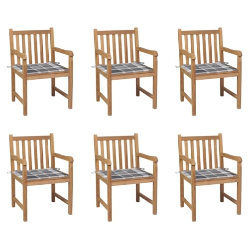 Youuihom Gartenstühle 6 STK. Graue Karomuster-Kissen Massivholz Teak Camping Stühle Campingstuhl Gartenstühle Balkonstühle für Balkon Strand Camping Garten Youuihom Gartenstühle 6 STK. Graue Karomuster-Kissen Massivholz Teak Camping Stühle Campingstuhl Gartenstühle Balkonstühle für Balkon Strand Camping Garten von Youuihom