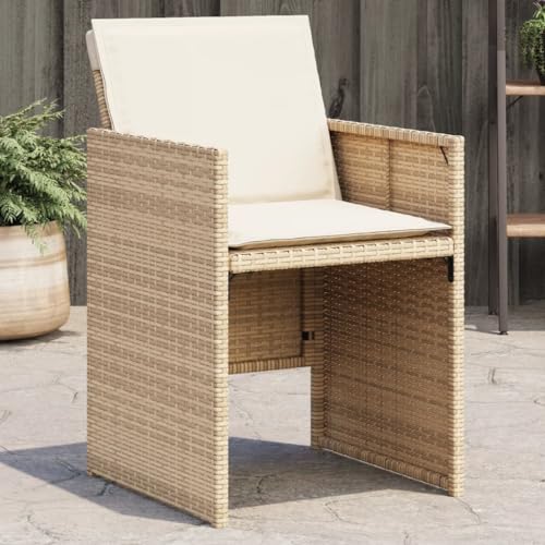 Youuihom Gartenstühle mit Kissen 4 STK. Beige Poly Rattan Outdoor Stuhl Gartenstuhl Strandstuhl Loungesessel Outdoor für Camping Strand Garten Balkon von Youuihom