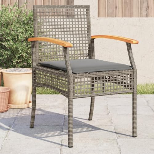 Youuihom Gartenstühle mit Kissen 4 STK. Grau Poly Rattan Akazienholz Camping Stühle Campingstuhl Balkonstuhl Outdoor Sessel für Camping Garten Balkon Strand von Youuihom