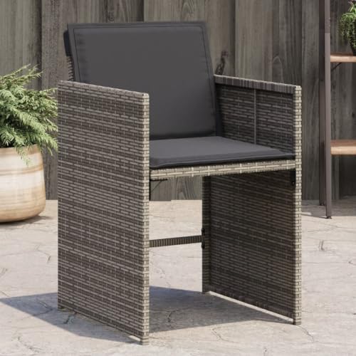 Youuihom Gartenstühle mit Kissen 4 STK. Grau Poly Rattan Relaxsessel Outdoor Campingstuhl Strandstuhl Balkonstuhl für Balkon Camping Garten Strand von Youuihom