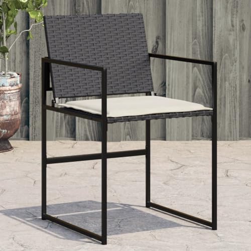 Youuihom Gartenstühle mit Kissen 4 STK. Schwarz Poly Rattan Relaxsessel Outdoor Campingstuhl Gartenstuhl Outdoor Sessel für Balkon Garten Camping Strand von Youuihom
