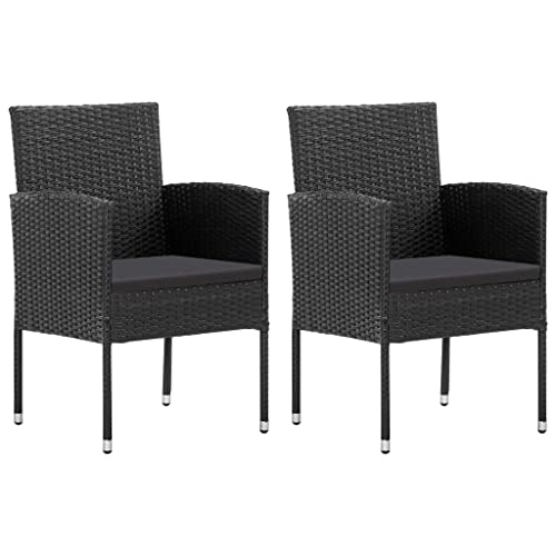 Youuihom Gartenstühle mit Kissen in Schwarz 2 STK. Schwarz Poly Rattan Camping Stühle Gartenstühle Loungesessel Outdoor Outdoor Sessel für Balkon Garten Camping Strand von Youuihom
