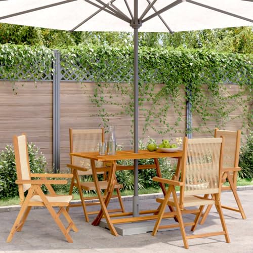 Youuihom Gartenstuhl Verstellbar 4 STK. Beige Massivholz Akazie Outdoor Stuhl Campingstuhl Loungesessel Outdoor Balkonstuhl für Camping Strand Balkon Garten von Youuihom