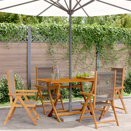Youuihom Gartenstuhl Verstellbar 4 STK. Grau Massivholz Akazie Outdoor Stuhl Campingstuhl Loungesessel Outdoor Balkonstuhl für Camping Strand Balkon Garten von Youuihom