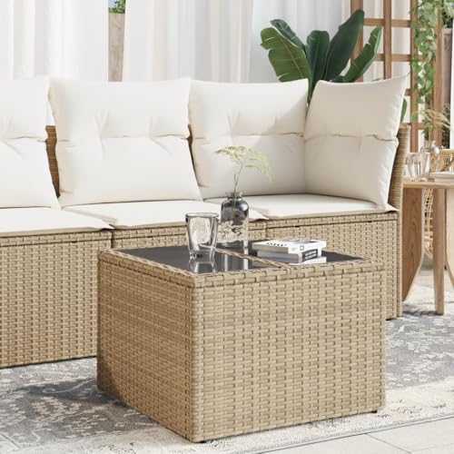 Youuihom Gartentisch Beige 55x55x37 cm mit Glasplatte und PE Rattan Robuster Beistelltisch für Balkon Terrasse oder Garten Youuihom Gartentisch Beige 55x55x37 cm mit Glasplatte und PE Rattan Robuster Beistelltisch für Balkon Terrasse oder Garten von Youuihom