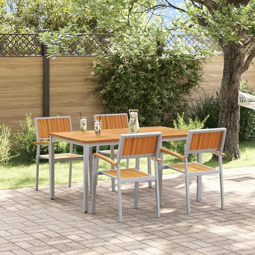 Youuihom Gartentisch Set 5 teilig aus Akazienholz und Metall Grau Modernes Design Outdoor Esstisch für Terrasse Garten oder Balkon Youuihom Gartentisch Set 5 teilig aus Akazienholz und Metall Grau Modernes Design Outdoor Esstisch für Terrasse Garten oder Balkon von Youuihom