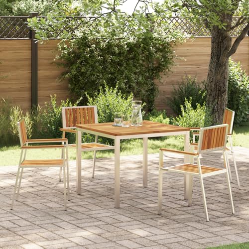 Youuihom Gartentisch Set aus Akazienholz Quadratischer Esstisch mit 4 Stühlen Silberner Stahlrahmen Robuste Outdoor Möbel für Garten Terrasse und Balkon Youuihom Gartentisch Set aus Akazienholz Quadratischer Esstisch mit 4 Stühlen Silberner Stahlrahmen Robuste Outdoor Möbel für Garten Terrasse und Balkon von Youuihom