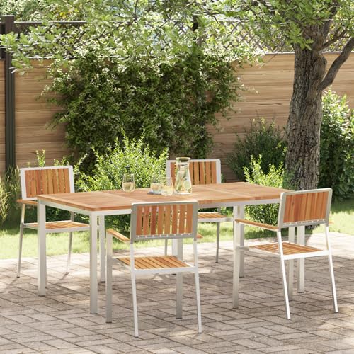 Youuihom Gartentisch Set aus Massivholz Akazie 180 x 90 cm mit 4 Stühlen Rechteckiger Esstisch für Terrasse und Garten Robustes Outdoor Möbel Set von Youuihom