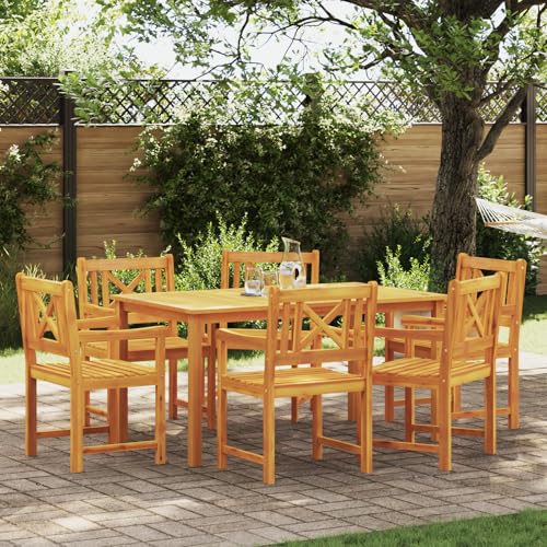 Youuihom Gartentisch Set aus Massivholz Akazie 7 teilig mit 6 Stühlen Rechteckiger Esstisch Outdoor für Terrasse Balkon und Garten Robustes Design Gemütliche Atmosphäre von Youuihom