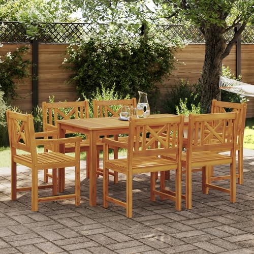 Youuihom Gartentisch Set aus Massivholz Akazie 7 teilig mit 6 Stühlen und rechteckigem Tisch Rustikales Design für Terrasse Balkon und Garten Outdoor Esstisch Set in Braun Youuihom Gartentisch Set aus Massivholz Akazie 7 teilig mit 6 Stühlen und rechteckigem Tisch Rustikales Design für Terrasse Balkon und Garten Outdoor Esstisch Set in Braun von Youuihom