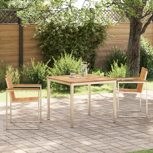 Youuihom Gartentisch Set aus Massivholz Teak mit 2 Stühlen Modernes Quadratisches Essset für Terrasse Balkon und Garten Robustes Wetterfestes Design Kompakt und Platzsparend von Youuihom