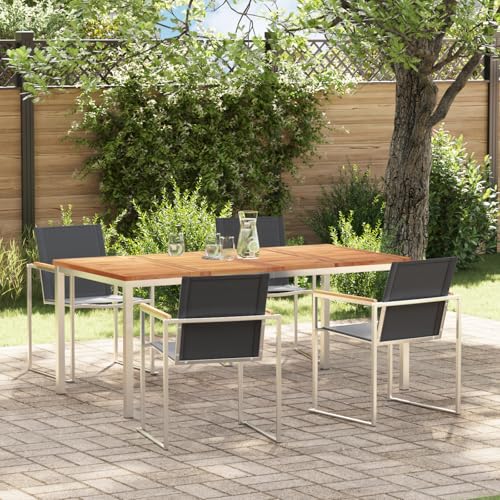 Youuihom Gartentisch Set aus Massivholz Teak mit Stahlrahmen Rechteckiger Esstisch für 4 Personen Modernes Design Robust & Wetterfest für Garten Balkon und Terrasse von Youuihom