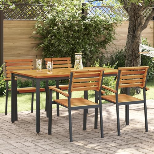 Youuihom Gartentisch Set aus Metall und Massivholz Akazie 150 x 90 cm Modernes Essset für 4 Personen Wetterfest und Pflegeleicht für Garten Terrasse und Balkon von Youuihom