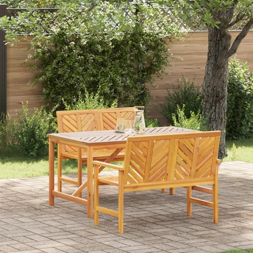 Youuihom Gartentisch aus massivem Akazienholz mit 2 Bänken 3-teilige Outdoor Essgruppe Rechteckiger Esstisch für Garten Terrasse und Balkon Robust & Wetterfest von Youuihom