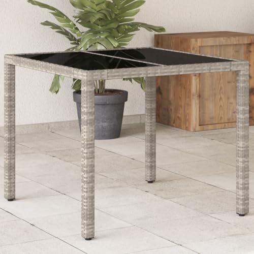 Youuihom Gartentisch mit Glasplatte Hellgrau 90x90x75 cm PE Rattan Outdoor Esstisch und Beistelltisch für Terrasse Garten und Balkon von Youuihom