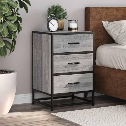 Youuihom Grau Sonoma Nachttisch 40x34,5x60 cm aus Holzwerkstoff und Metall mit 3 Schubladen Elegantes Design Schlanker Beistelltisch für Schlafzimmer Youuihom Grau Sonoma Nachttisch 40x34,5x60 cm aus Holzwerkstoff und Metall mit 3 Schubladen Elegantes Design Schlanker Beistelltisch für Schlafzimmer von Youuihom
