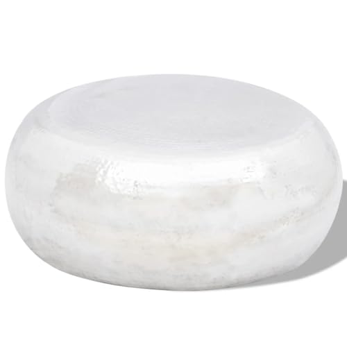Youuihom Handgefertigter Gehämmert Aluminium Couchtisch Silber Rund mit Polierter Oberfläche 61 cm Durchmesser 28 cm Höhe für Wohnzimmer Schlafzimmer und Flur als Stabiles Möbelstück von Youuihom