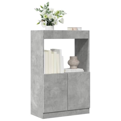 Youuihom Highboard Betongrau 63x33x100 cm Holzwerkstoff Schmaler Regalschrank mit Viel Stauraum Robustes Design für Wohnzimmer Schlafzimmer oder Büro von Youuihom