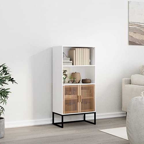 Youuihom Highboard Schrank Weiß 60x35x125 cm aus Holzwerkstoff mit Kieferntüren und Eisenfüßen für stilvolle Aufbewahrung im Wohnzimmer oder Küchenbereich von Youuihom