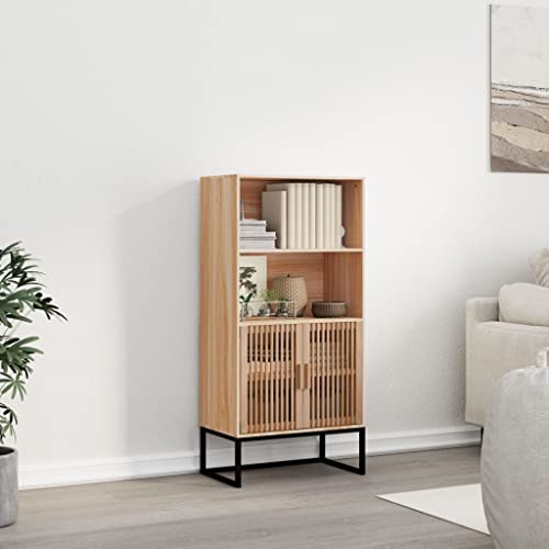 Youuihom Highboard Schrank aus Holzwerkstoff mit Kiefernholz Türen und Eisenfüßen 60x35x125 cm Modernes Skandinavisches Design Stauraum für Wohnzimmer Küche Garten von Youuihom