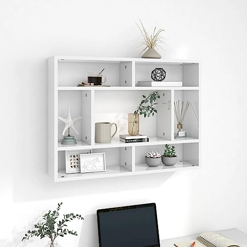 Youuihom Hochglanz Weißes Wandregal aus Holzwerkstoff 75x16x55 cm Offene Fächer Stauraum Schmal Wandregale für Wohnzimmer Bad Bücher von Youuihom