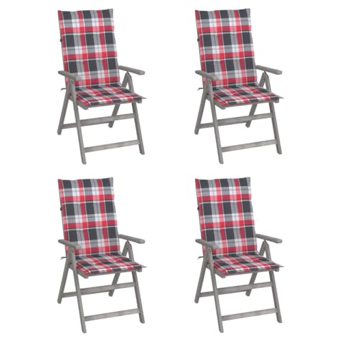 Youuihom Hochlehner Verstellbar 4 STK. mit Auflagen Massivholz Akazie Outdoor Stuhl Gartenstuhl Strandstuhl Loungesessel Outdoor für Camping Balkon Garten Strand von Youuihom