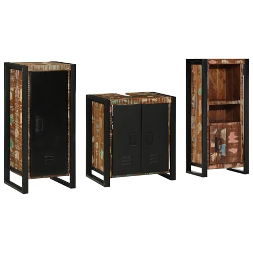 Youuihom Industrieller Badezimmerschrank Set 3 Teile aus Massivem Recyceltem Holz mit Eisenbeinen 40 x 35 x 90 cm Modernes Vintage Design für Wohnzimmer Bad und Flur Youuihom Industrieller Badezimmerschrank Set 3 Teile aus Massivem Recyceltem Holz mit Eisenbeinen 40 x 35 x 90 cm Modernes Vintage Design für Wohnzimmer Bad und Flur von Youuihom